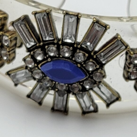 J.Crew Blue Crystal Clear Acrylic Cuff Bracelet Open Statement Art Deco 5.5" - Picture 3 of 5